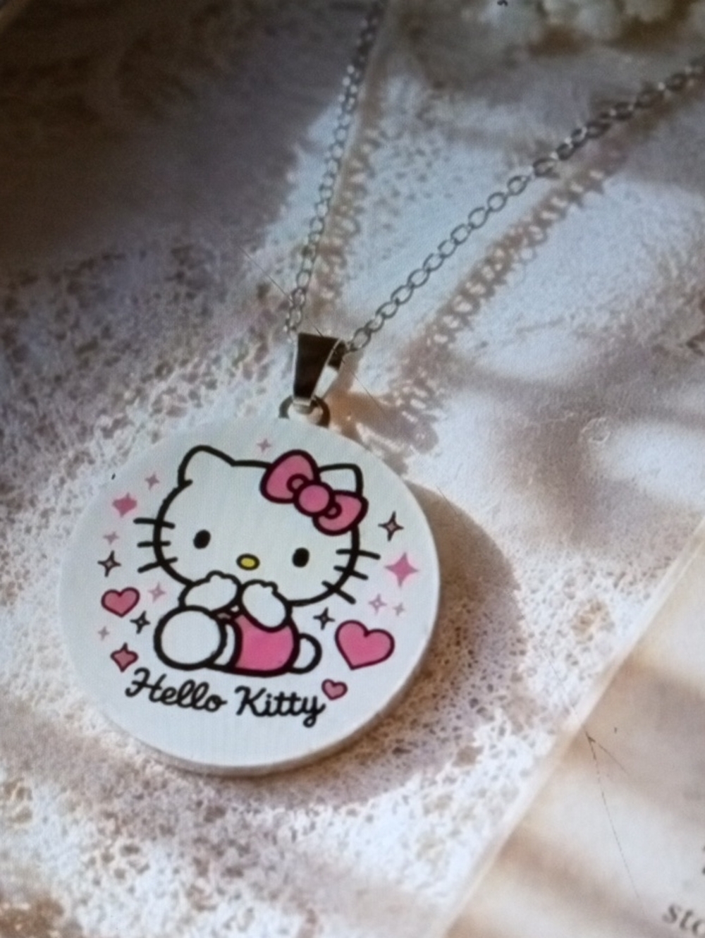 Hello Kitty Pink and White Round Pendant Necklace